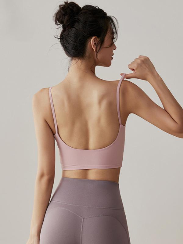 スポーツブラ レディース 美背 ウェア 細ストラップ パッド付き ヨガ フィットネス ブラトップ トレーニング 伸縮性 吸汗速乾 春夏