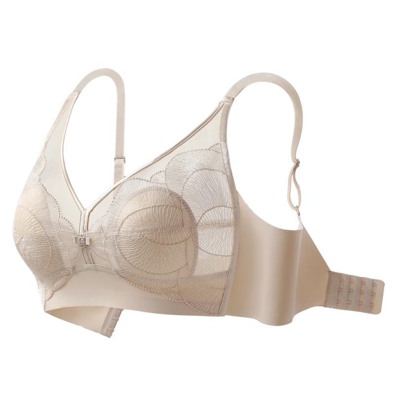 ブラジャー レディース 女性用 レース 刺・墸 ノンワイヤー 通気性 超薄型 3/4カップ 谷間メイク ずれにくい 快適 美乳 脇高 M L XL XXL ブラック ベージュ系 グリーン