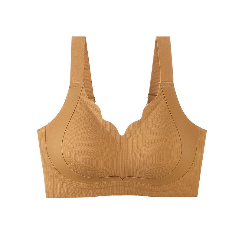 ブラジャー レディース 快適 無縫製 ワイヤレス ソフト 3/4カップ 厚手カップ 寄せ上げ ずれにくい 肩紐調節 後ろホック キャラメル ピンク グレー ブラック