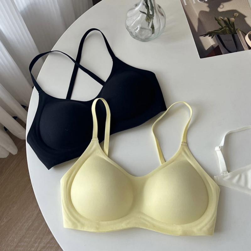 ブラジャー レディース 厚手 モールドカップ 小胸 盛れる Uバック シームレス 通気性 月光白 ベージュ イエロー ブラック 3/4カップ