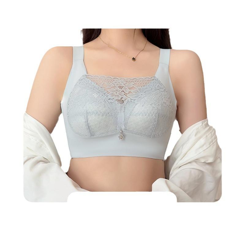 ブラジャー レディース 大きいサイズ 薄手 総レース ノンワイヤー フルカップ 脇高 補正 通気性 ベージュ ブラック グレー