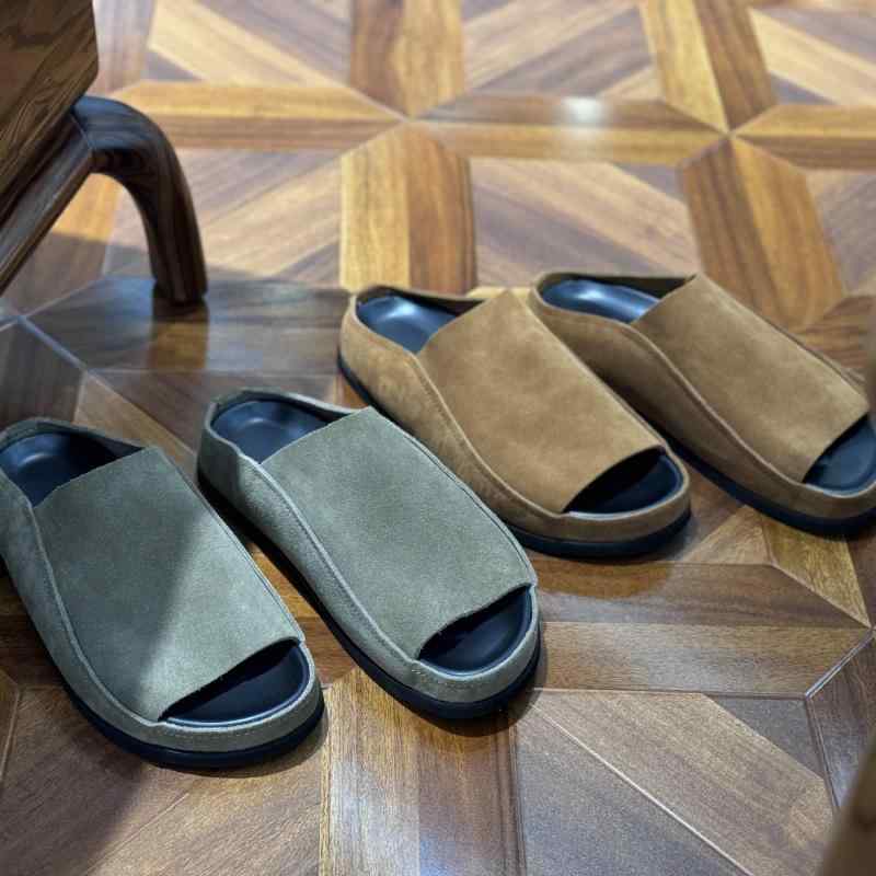 サンダル メンズ 男性用 牛革 レザー スリッパ ビーチサンダル つっかけ 普段使い 通気性 カキ 棕色|イーマイショップ