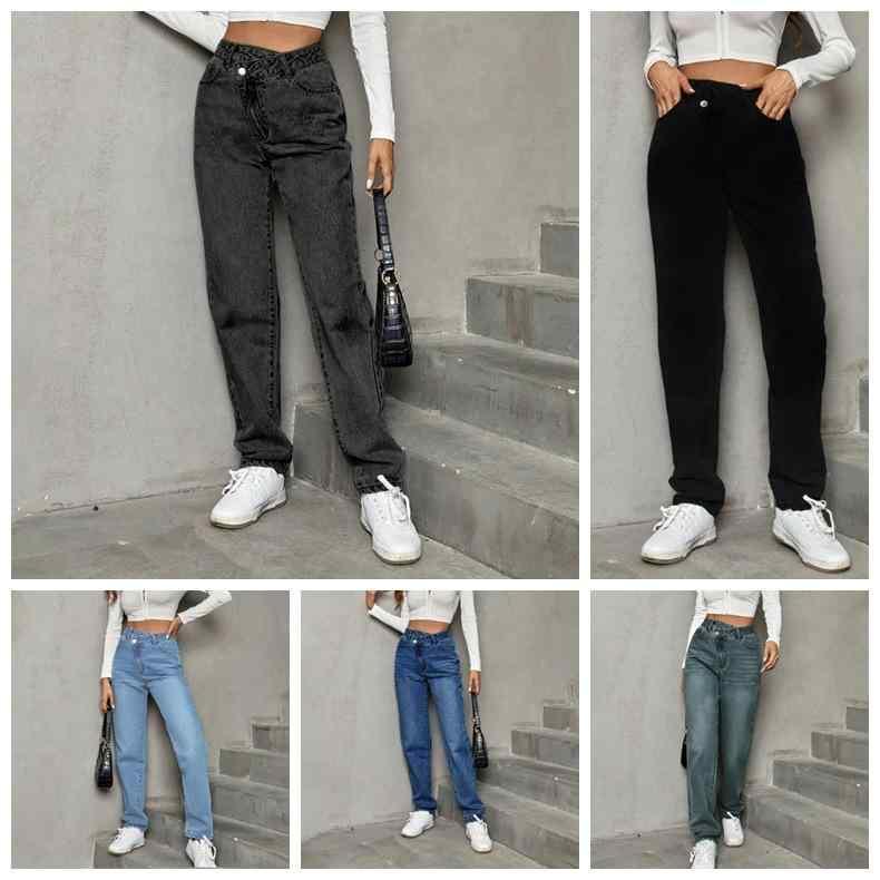 レディース 牛仔パンツ 高腰 ワイドパンツ 直筒 ゆったり シルエット 綿素材 デニム ストレッチなし 無地 シンプル デザイン 通勤 通学 普段使い 秋冬 コーデ ミッドブルー ダークブルー ブラック ベーシック スタイル 気質 欧米風 ファッション