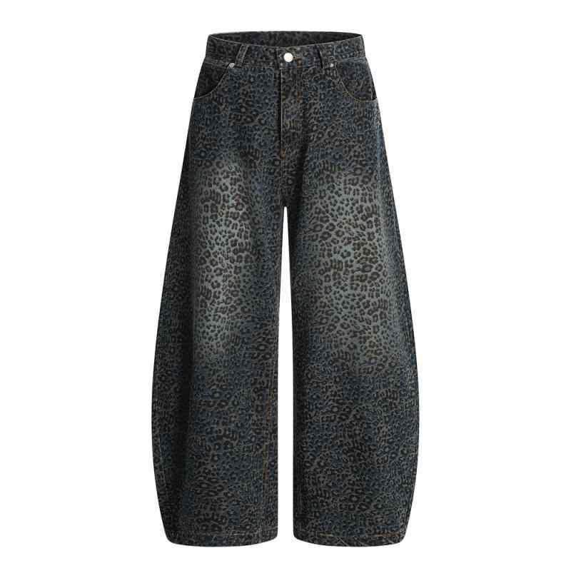 メンズ デニムパンツ ヒップホップ スタイル ワイドレッグ ゆったり ロング丈 ミッドライズ ジッパー フライ コットン 素材 ブルー ブラック 直筒 裾 リブ仕上げ 水洗加工 クラッシュ加工 春秋 季節 普段使い ストリートファッション 青年向け 基本