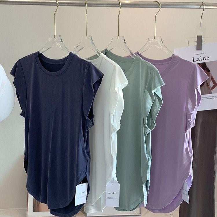レディース ヨガ ウェア 短袖 Tシャツ トップス 速乾 親肌 接触冷感 ポリエステル 綿混 軽量 伸縮性 ゆったり ルーズフィット フィットネス ランニング ハイキング アウトドア ピラティス トレーニング 春夏 女性用 純色 ホワイト グリーン ブル