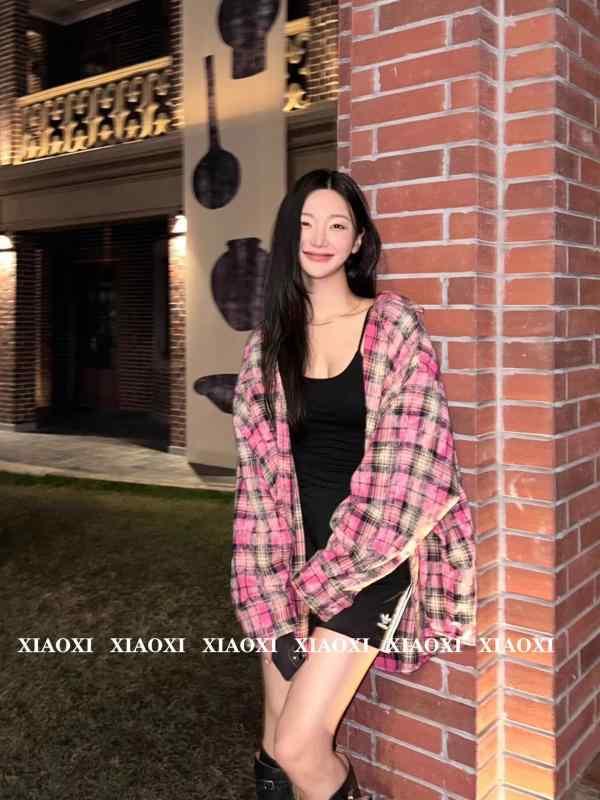 シャツ 女性用 春夏 韓国風 復古 格子柄 コットン 長袖 ワイドシルエット シャツカラー グリーン グレー ピンク 火竜果色 洗い加工 ビンテージ風 柔らかい肌触り 日韓カジュアル 普段使い トップス 切り替えデザイン 吸湿性 通勤対応 軽量 伸縮性