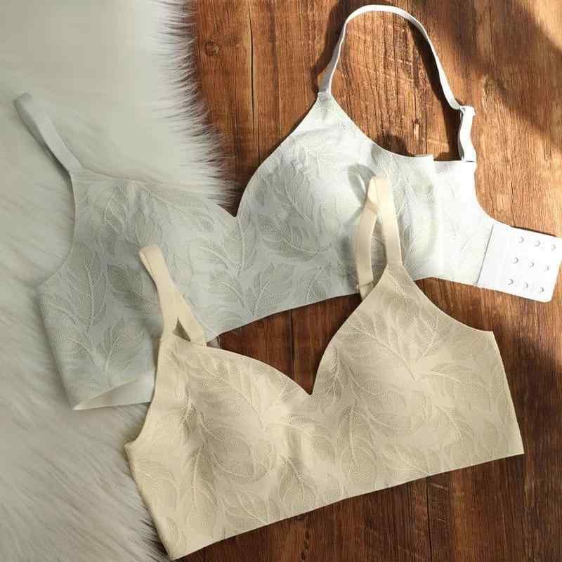 ブラ 無鋼 薄型 透気 軽量 ナイロン ストレッチ ソフトサポート 脇肉収集 防下垂 無痕 大胸小胸調整 固定肩ストラップ 後3列フック 肌色 グレー グリーン ブラック M L XL XXL ロリータ風 肌触り良い 日常使い 女性用