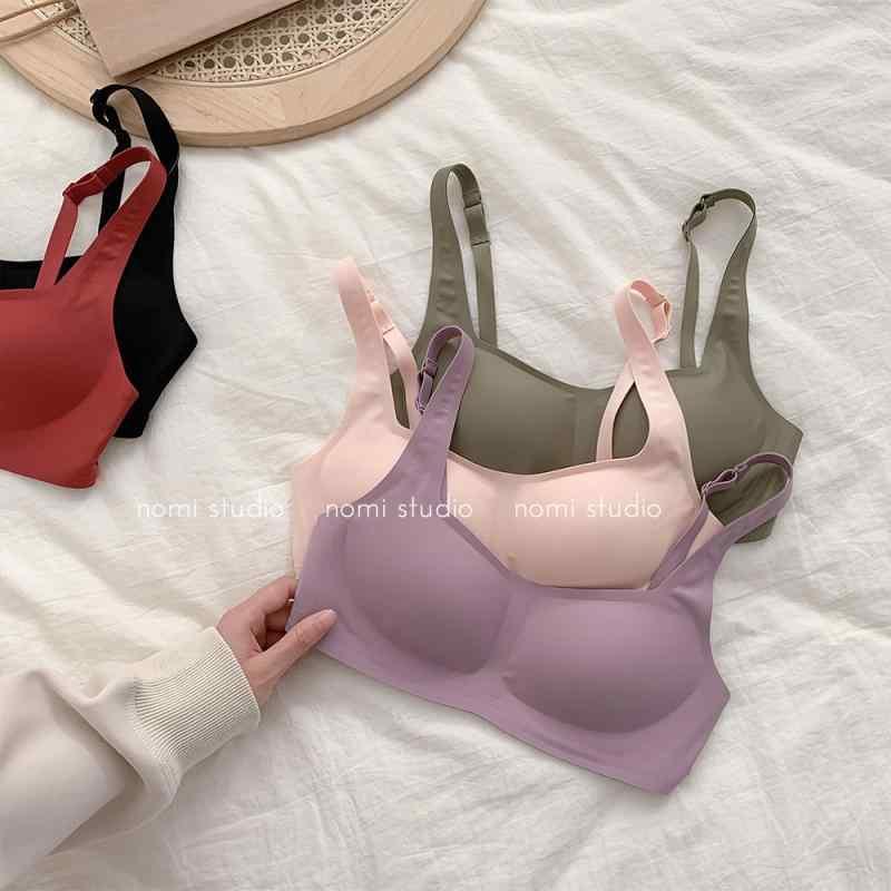 ブラ ワイヤレス ブラジャー 女性用 フレンチスタイル 小方領 一字領 薄型 全カップ 薄模カップ 空気感 軽量 ナイロン スパンデックス 伸縮性 肩ストラップ 着脱可能 後ろ二列ホック 黒 ベージュ 紫 緑 赤 S M L XL 超薄 サイドサポート