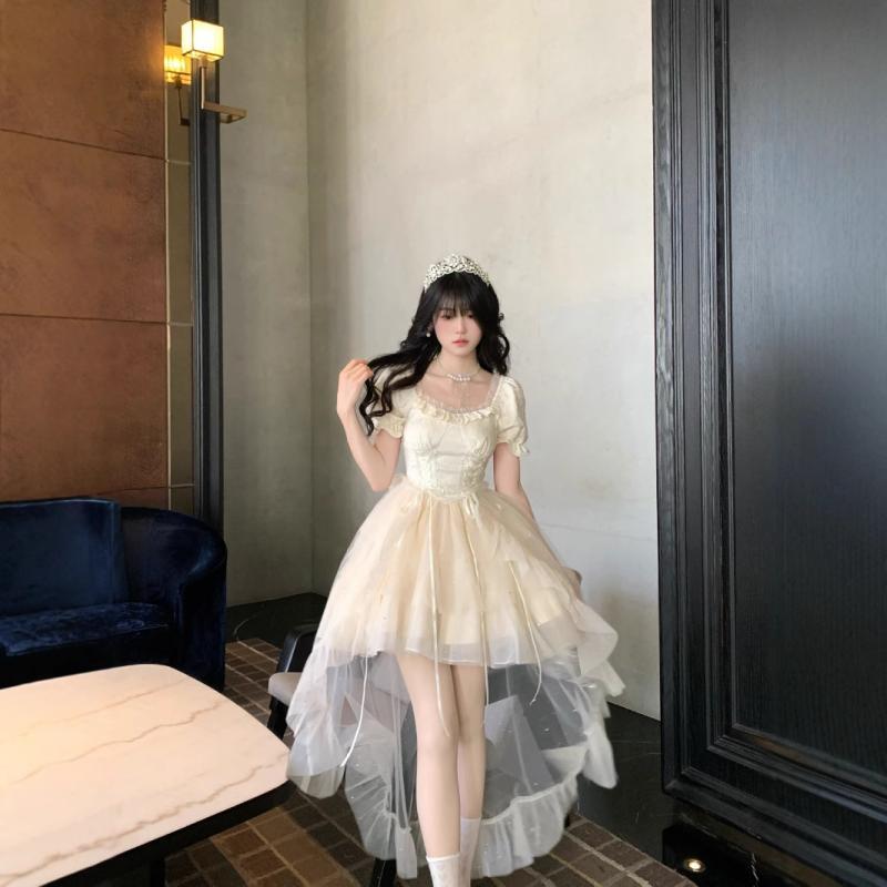 {"result": "ワンピース レディース 春夏 プリンセス スカート ポロ ネック プリンセス スリーブ ショート スリーブ ミッド ウエスト フレア スカート 大 バタフライ ボウ ジオメトリック パターン ポリエステル 素材 ミッド 丈 ワンピ