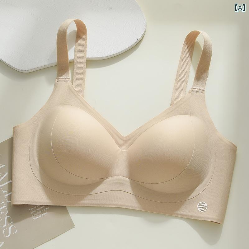 ブラ ワイヤレス 3D 固定カップ 提拉 集める サイドサポート 副乳収納 透気 弾力 ニット 接触冷感 肌色 抹茶グリーン ベージュ シルバーグレー ブラック シャンパン ホワイト レッド 春夏 女性用 軽量 伸縮性 快適 ミッドカップ 3/4 カップ