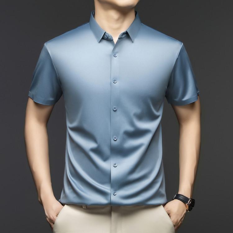 メンズ シャツ 半袖 薄手 免? 印花 合体型 翻領 中年向け 軽熟 休? 通勤 普段使い 白色 ブラック モカ オリーブグリーン ライトブルー ネイビー グレー ワインレッド ライトグリーン 接触冷感 吸湿速乾 機洗可能 コットン混 軽量 伸縮性