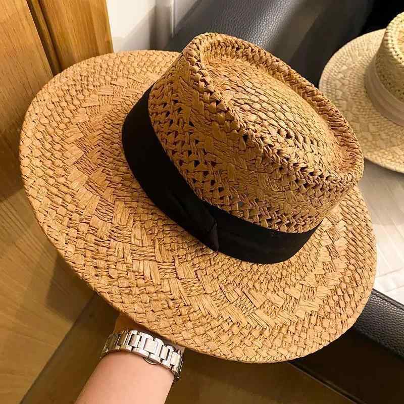 麦わら帽子 女性用 夏 春夏 旅行用 通勤用 普段使い 海辺 沙? 透気性 遮・飜 手編み 幾何学 柄 輪状 デザイン 平頂 大帽檐 ワイドブリム 麦わら 素材 麻 綿 混紡 軽量 カジュアル スタイル ファッション ベージュ系 アイボリー カラーバリエー