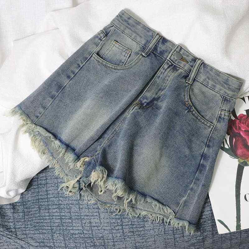 デニム ショートパンツ レディース 薄手 復古 高腰 ワイドレッグ Aライン 直筒 フレア 流蘇 綿素材 無弾性 気質 通勤 夏 スカート風 膝上丈 ゆったり デザイン クラシック ブルー 軽量 吸湿速乾 日常使い