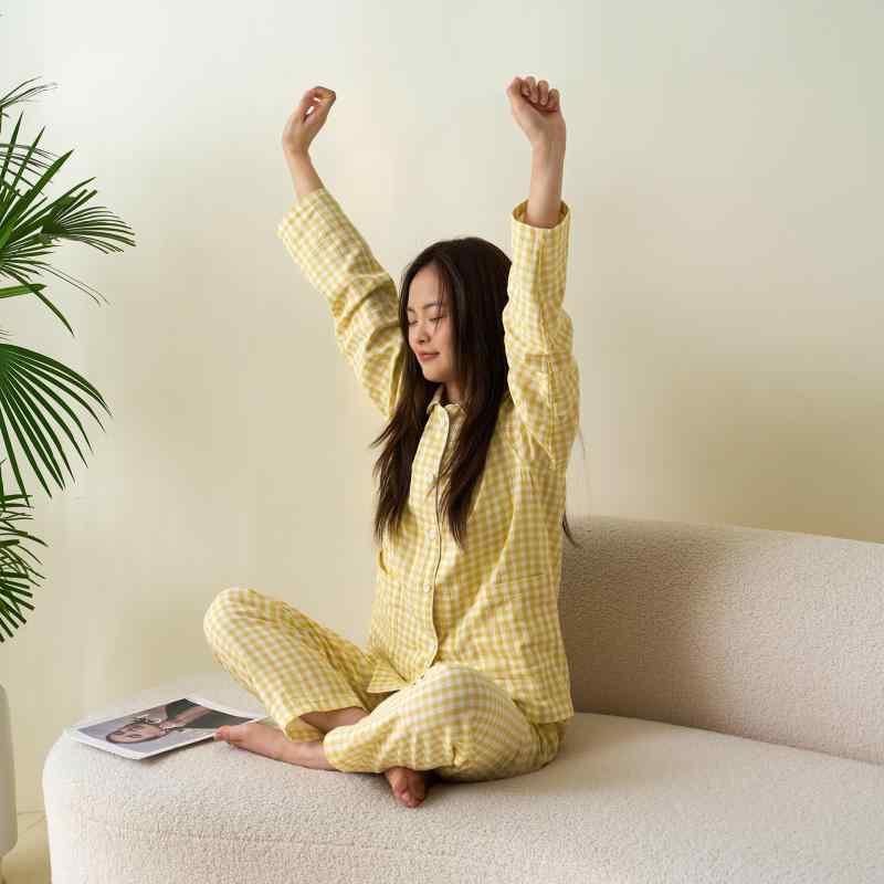パジャマ セット レディース メンズ 長袖 トップス ロングパンツ 100%コットン 薄手 透気性 快適 春夏 外出着 可能 かわいい 糖果カラー ピンク 紫 黄 緑 ブルー グレー 日系スタイル 寝間着 部屋着 浴衣風 軽量 吸湿 速乾 機能 ユニセッ