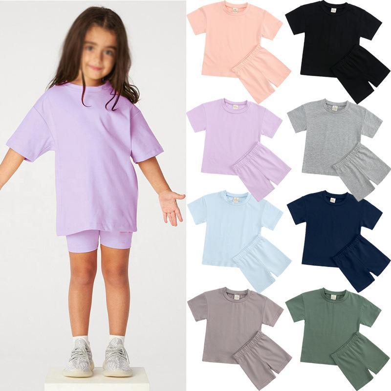 女児 キッズ レディース 女の子 夏 夏季 短袖 Tシャツ トップス 短パン ショーツ セット 綿 コットン 95% 柔らか素材 運動 スポーツ スタイル 潮 ファッション 紫 グレー 緑 ブラック ブルー ベージュ ピンク グレー ネイビー ローズ ダ