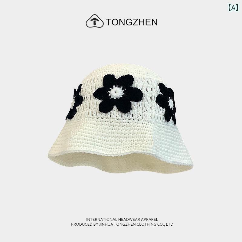ニット帽 女性用 かわいい 花柄 手編み バイザーキャップ 秋冬 米白 赤 黒 茶 グレー ベージュ ??素材 透気性 保暖 防風 日韓スタイル 学院風 度假風 韓風 小清新 植物モチーフ