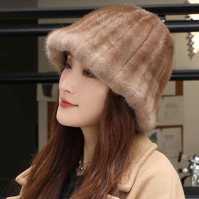 女性用 漁夫帽 ミンクファー 皮草 冬用 秋冬 保暖 防風 耳あて付き かわいい 甘め ナチュラル グレー ベージュ ダークブラウン ライトブラウン ブラック ワインレッド 調節可能 丸頂 短つば ハンドメイド