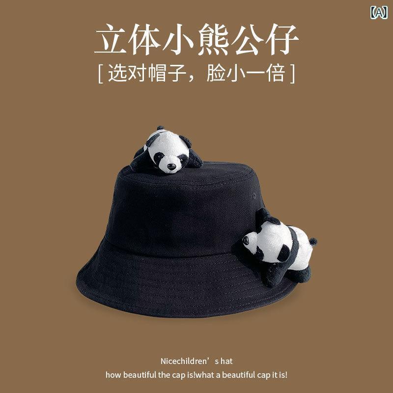 漁夫帽 女性用 熊猫柄 綿素材 キャップ 帽子 黒 白 カラー 春夏 秋冬 通年 遮陽 防風 保暖 機能 韓国風 かわいい 甘め スタイル 軽量 快適 フィット 調整可能 屋外 散策 デイリー コーデ アイテム