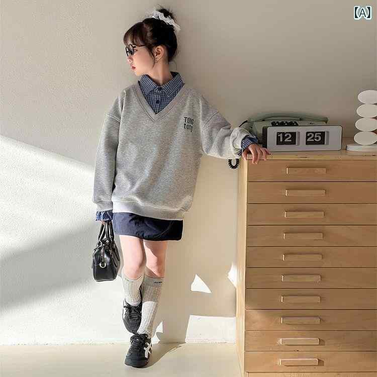 キッズ 女の子 春夏 学院風 長袖 シャツ セット 百褶スカート ストライプ 柄 蝶結び デザイン コットン 混 灯芯? 生地 柔らかい 素材 日常着 学校用 通学スタイル 120-170cm 対応 かわいい トップス ボトムス 組み合わせ