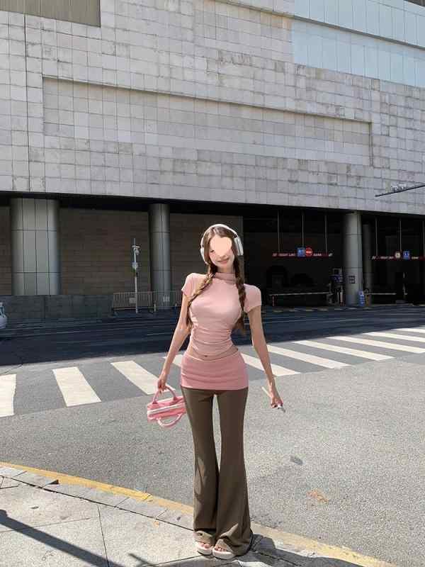 レディース 微喇 ワイドパンツ 低腰 切り替え デザイン 超スリム 垂感 長丈 黒 グレー ブラウン 春夏 秋冬 通勤 普段使い 吸湿速乾 伸縮性 ポリエステル ミディアム厚 中弾力 甘め クリア スタイル 軽量 カジュアル ロング トップス ボトムス
