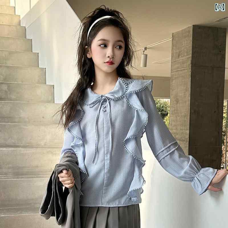 女児 セットアップ 春夏 長袖 シャツ ベスト プリーツスカート 三点セット かわいい 韓国風 通学 普段使い 柔らかい 化繊 ポリエステル 純色 ブルー 長袖 長袖 普通厚 トレンド