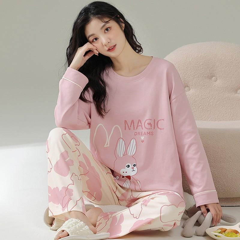 レディース 長袖 ルームウェア セット 春夏 秋 かわいい カードプリント コットン 中厚手 ラウンドネック 長ズボン 居家用 普段使い 伸縮性 快適 素材 トップス ボトムス 組み合わせ 柔らかい 肌触り ゆったり シルエット