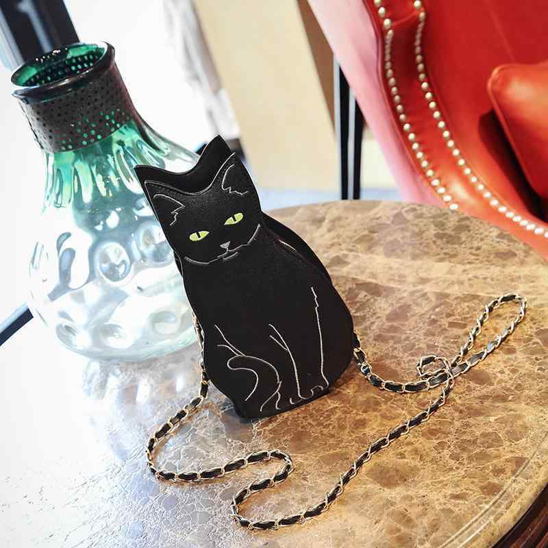 バッグ メンズ レディース ユニセックス 小猫 ミニ ショルダー 斜めがけ チェーン 横型 スクエア 形状 ファッション 個性 ブラック 日常 普段使い 軽量 コンパクト トレンド