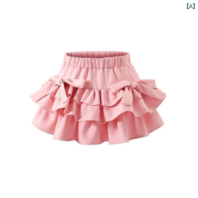 女の子 スカート キッズ 半身スカート ロリータ風 ピンク 百褶スカート プリンセス風 韓国風 JK風 かわいい 蝶結び 飾り 蛋・啾スカート フレア デザイン ポリエステル 混紡 生地 軽量 通気性 良い プリーツ 加工 女児 春夏 秋冬 対応 普段使い