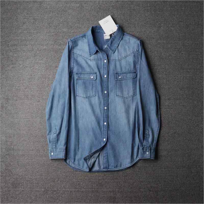 牛仔プルオーバー レディース 長袖 翻領 シングル乳ぶさ ゆったり影ぼうし 綿原料品 ジーンズ 日常使い走り 心地よい表現スタイル 点火装置青色 吸湿速乾 通い相応う 春夏