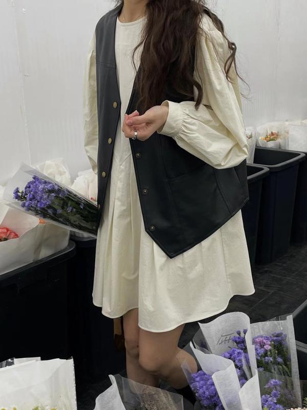 ワンピース レディース 秋冬 長袖 Aライン ワンピース ドレス トップス 丸首 ゆったり腰回り コットン素材 杏色 純色 快適 日常使い カジュアルスタイル 日韓風