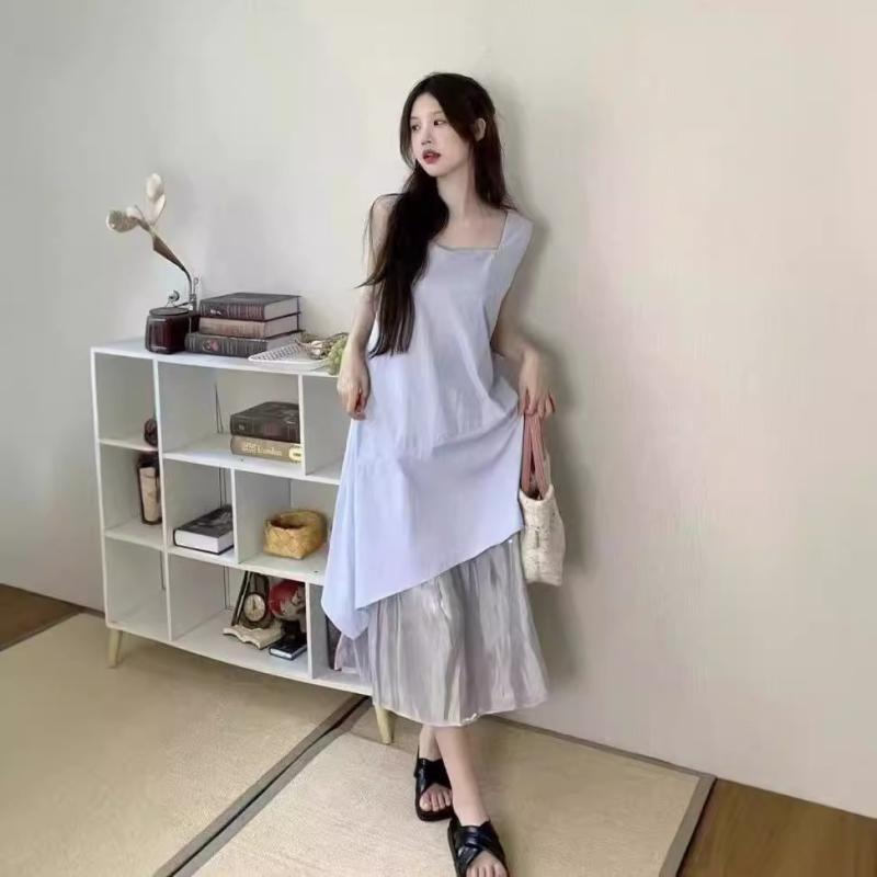 ワンピース レディース 夏 吊り下げ 背心 ロング スカート 不規則 切り替え レース デザイン 収腰 スリム 効果 ファッション 純色 方領 無袖 ワイド ウエスト 軽量 吸湿速乾 接触冷感 素材 ホワイト ライトグレー アイボリー ブラック ライトブ｜イーマイショップ
