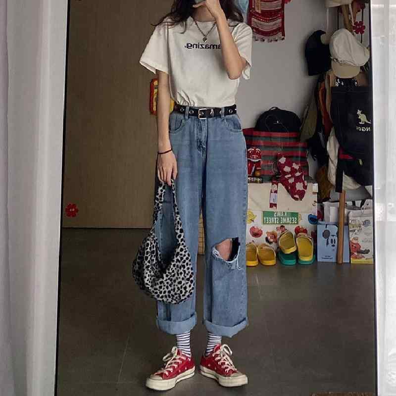 レディース 牛仔パンツ 春夏 ワイドレッグ ハイウエスト スリム効果 デニム ストレート 九分丈 切り替え ダメージ加工 ライトブルー コットン ビスコース 伸縮性 吸湿速乾 通勤 普段使い カジュアル 気質 エレガント ゆったり シルエット 軽量 洗い