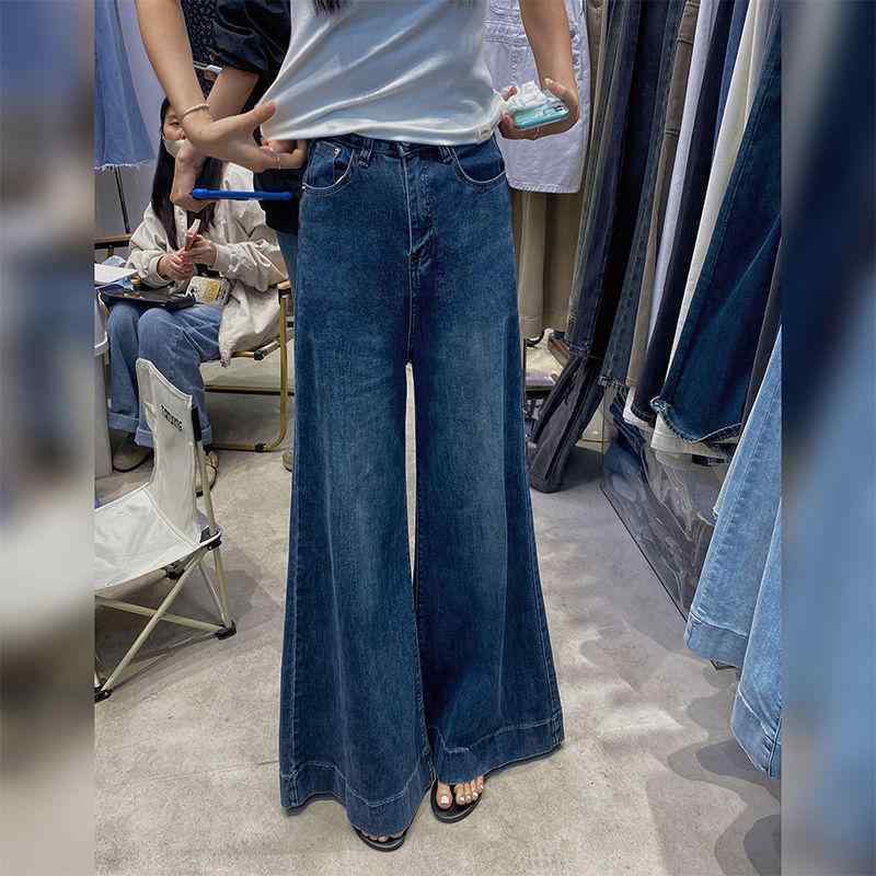 牛仔パンツ 女性用 秋冬 韓国風 復古 スリム 高腰 ドレープ ワイドレッグ ロングパンツ 通勤 気質 スタイル デニム素材 砂洗加工 中厚 高弾性 スカートパンツ 大ラッパ型 クラシックブルー ライトブルー ハイウエスト ゆったりシルエット 普段使い 4,741円