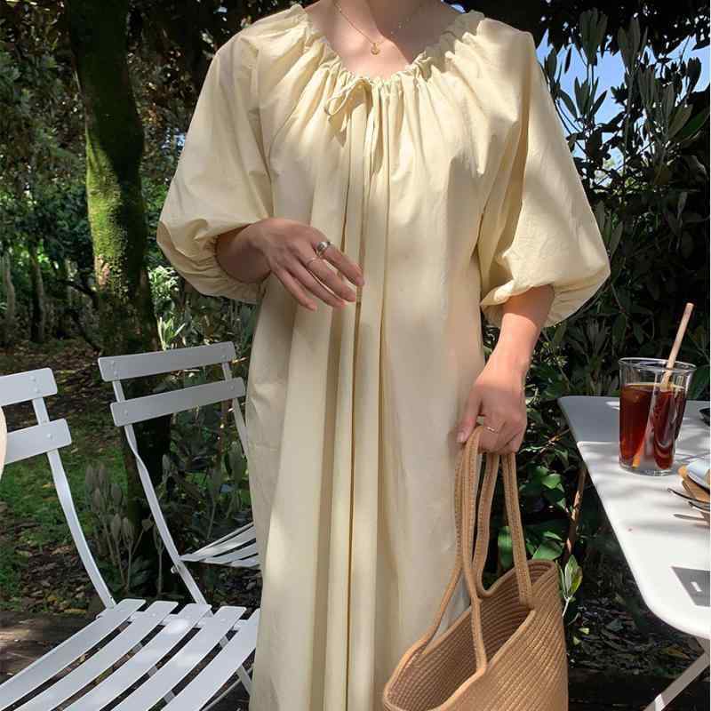 ワンピース 韓国風 春夏 女性用 大きいサイズ シンプル 純色 ゆったり ロング丈 中長丈 ポロ襟 プリンセス袖 七分袖 軽量 PVC素材 再生繊維 接触冷感 吸湿速乾 伸縮性 ゆったりシルエット かわいい 普段使い 通勤 通学 秋冬対応 ブラック ピン