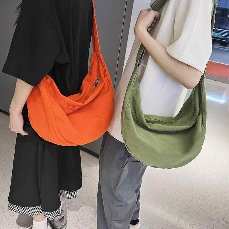 斜?バッグ 男女兼用 韓国風 シンプル 無地 饅頭型 大容量 学生用 通勤 普段使い 帆布 ナイロン裏地 ジッパー開閉 中型 ソフト 単肩 日常 米白 グレー ブラック オレンジ グリーン カーキ