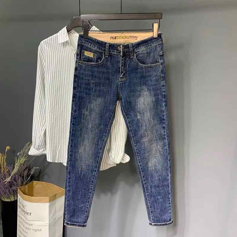 メンズ ジーンズ 牛仔パンツ 直筒 コーンパンツ ミッドライズ ロング丈 マイクロストレッチ コットン混紡 ブルー 日常使い 修身 小脚 フィット 9分丈 春夏 秋冬 通年