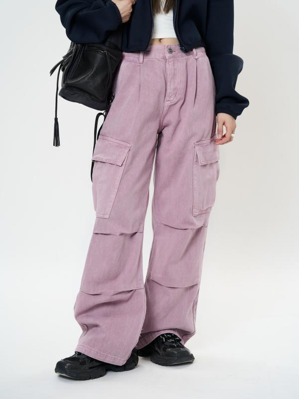 ワイドパンツ 女性用 デニム 春 ピンクパープル グレー系 綿素材 ミッドライズ 大ポケット 立体シルエット 微弾性 長丈 韓国風 カジュアル 復古 工装 普段使い 通勤 軽量 伸縮性 吸湿速乾 ハイウエスト ビッグシルエット ルーズフィット 10,760円