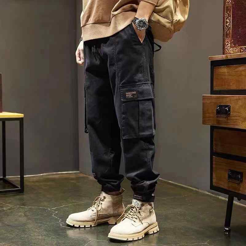 メンズ ワイドパンツ 春夏 コットン混 ポリエステル 耐久性 切り替えポケット ハイウエスト 束脚 直筒 長ズボン 軽量 普段使い 通勤 アウトドア 黒 カーキ ミリタリーグリーン ゆったりシルエット メンズカジュアルパンツ