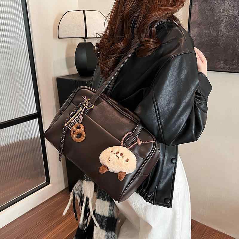 トートバッグ 女性用 秋冬 2024年冬 韓国風 復古 肩掛け ハンドバッグ 大容量 枕頭型 ソフト PU素材 車縫線 都市 シンプル ブラウン ブラック ジッパー ダブルストラップ 日常使い 中型 クラシック 肩掛けバッグ トート