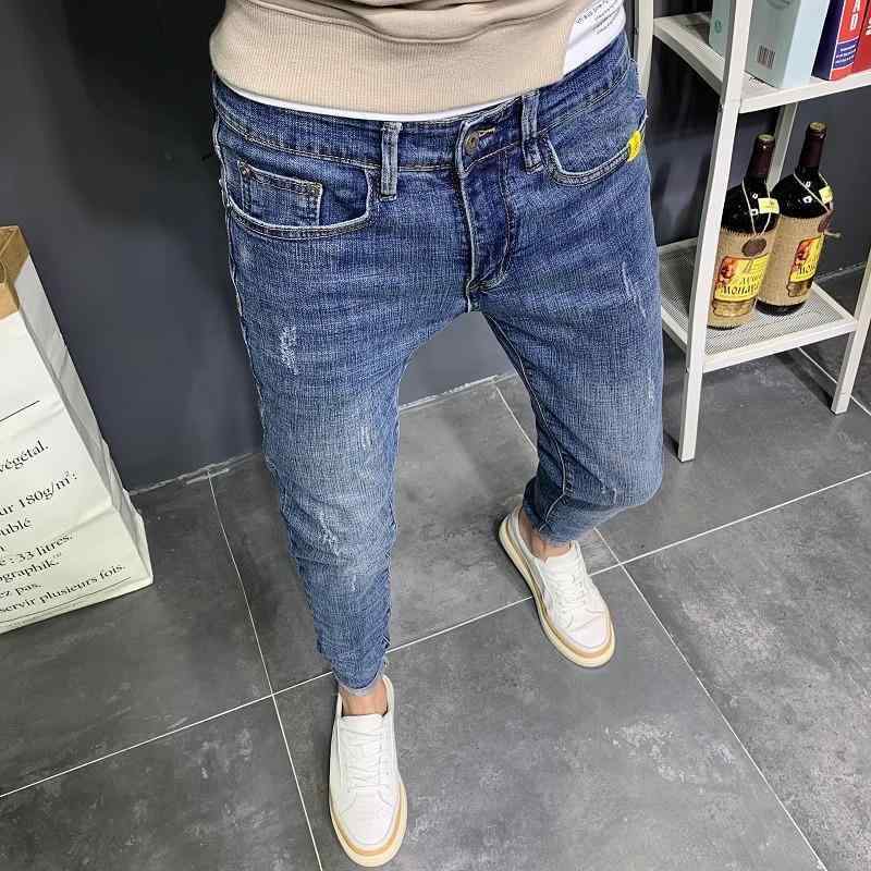 メンズ ジーンズ デニムパンツ 修身 小脚 スリムフィット コーンフォーム ミッドライズ ミディアムウェスト ジッパー開き ミディアム厚 コットン素材 50% 綿混 ミディアムストレッチ 中弾性 小直脚 スリムレッグ ロング丈 ロングパンツ 秋冬 202