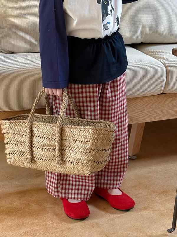 女児 格子柄 長ズボン 防蚊 綿素材 柔軟 赤格子 青格子 基本款 春夏 秋冬 通年 普段使い 伸縮性 軽量 ハイウエスト 3～8歳 中小児