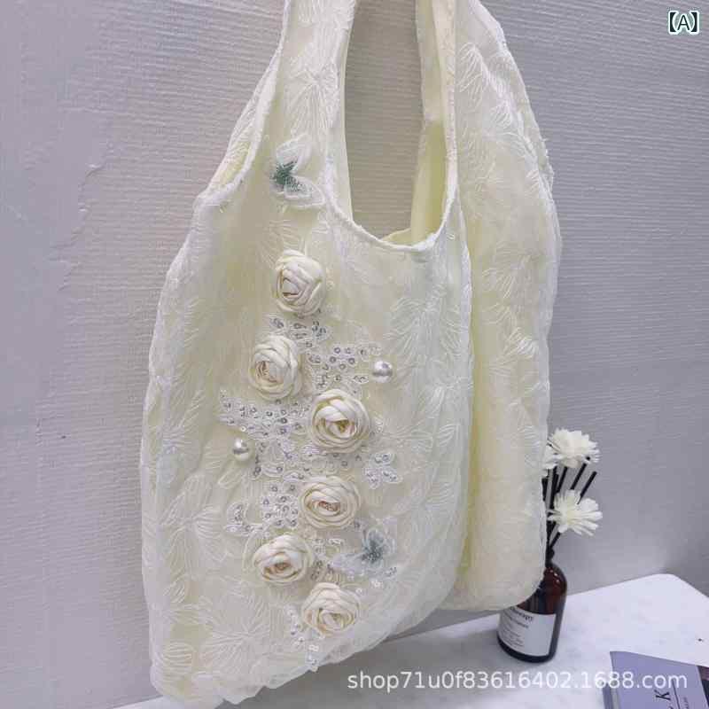 トートバッグ 女性用 学生用 帆布 米色 花柄 シングルショルダー 清新 かわいい 縦型 ソフト素材 日常使い 軽量 通学 肩掛け 収納ポケット