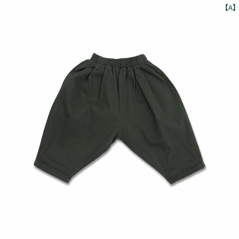 キッズ 男女共用 綿 素材 長ズボン 純色 ルーズフィット ストレッチ コットン 95% 柔らかい 肌触り 秋冬 春秋 季節 対応 高腰 デザイン ミッドライズ インサイド バンド ベビー 幼児 1-3歳 80-130cm 身長 対応 グリーン 系 カラ