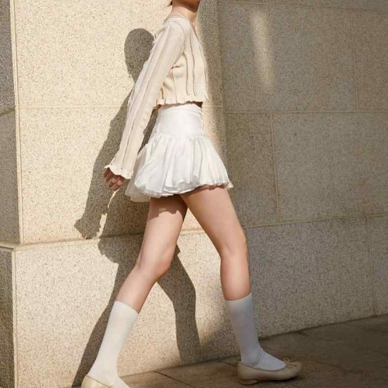 半身スカート 女性用 春夏 かわいい 高腰 Aライン 短丈 スカートパンツ 切り替え デザイン 接触冷感 ポリエステル スパンデックス 混紡 微弾性 軽量 象牙白 ピンクベージュ 甘め スタイル 清新 普段使い デイリー|イーマイショップ