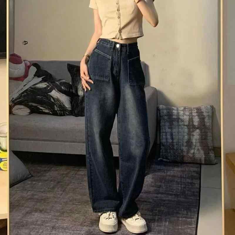 パンツ 女性用 春夏 牛仔 デニムパンツ 高腰 ワイドレッグ ストレート ゆったり ワイドパンツ 気質 通勤 都会風 快適 ゆったり 通勤用 普段使い 軽量 伸縮性 吸湿速乾 ボタン ジッパー 水洗加工 ブルーグレー ライトブルーグレー グレー系 長丈