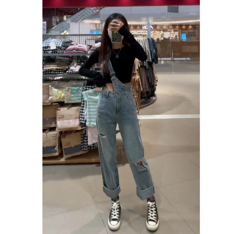 レディース 牛仔パンツ デニム 春夏 ワイドパンツ 高腰 ストレート ビッグシルエット ロング丈 韓国風 ゆったり 破れ加工 ボタン 膝下 すっきり スタイル 吸湿速乾 伸縮性 軽量 私服 普段使い 通勤 コーデ ブルー デイリー ファッション 御姐 洗