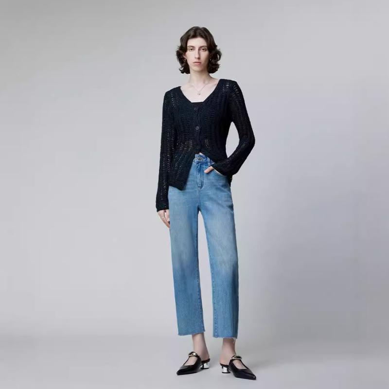 デニムパンツ 女性用 秋冬 綿素材 高弾性 ハイウエスト 毛羽立ちエッジ ワイド ストレート 九分丈 軽奢ブルー 日韓カジュアル 普段使い 伸縮性 通勤対応 ゆったりシルエット ミッドウェイト 洗練カラー