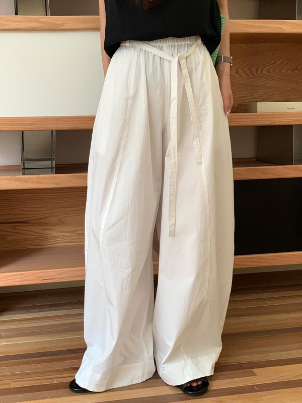 レディース ワイドパンツ 夏用 コットン 高腰 ゆったり ロング丈 クロップド 脚長効果 シンプル 通勤 普段使い 白 青 無弾性 中厚 ポケット 韓国風 快適 軽量 吸湿速乾