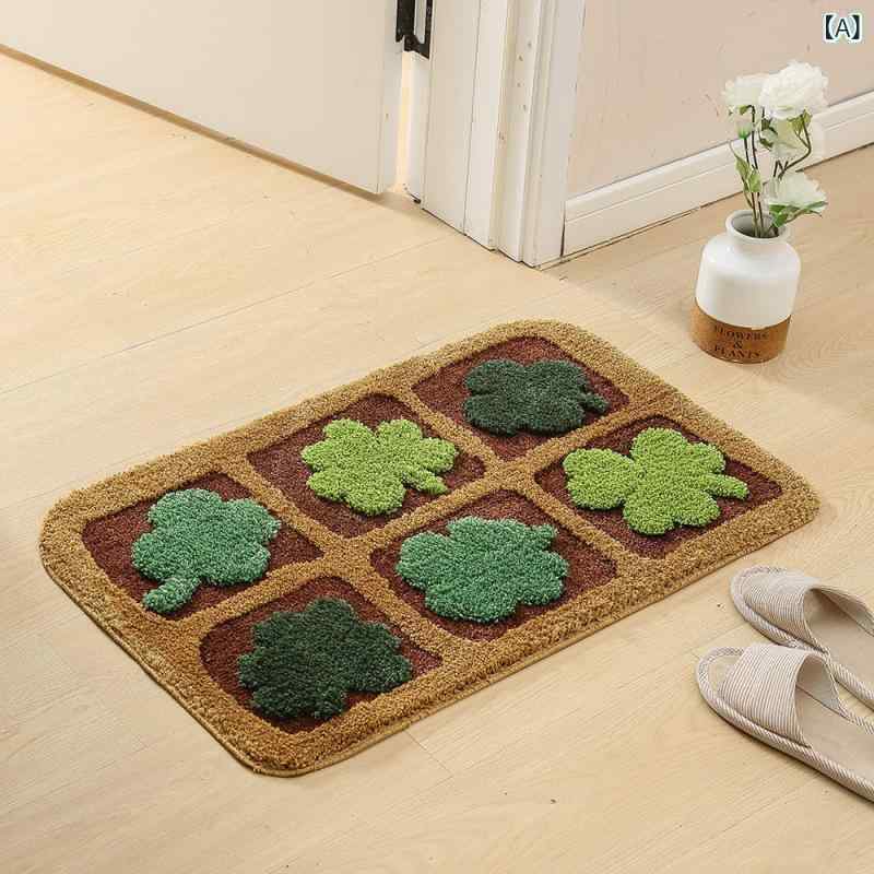 家用地毯 植?ラグ 吸水防滑 入門マット 毛?タイプ 厚手 方形 チェック柄 花柄 かわいいパターン グリーン系 ブルー系 ピンク系 マルチカラー 洗濯機可 コットン混紡 玄関用 浴室用 キッチン用 寝室用 リビング用 日常使い 柔らか素材 室内フロアマ