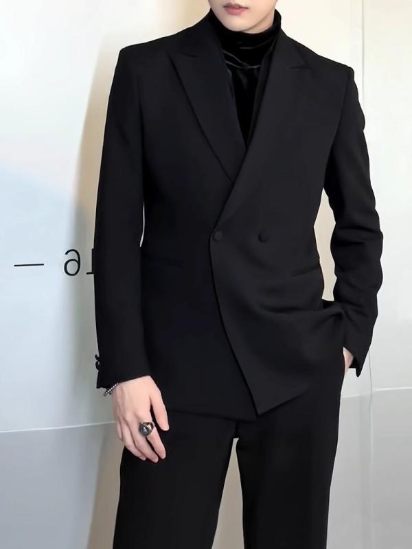 メンズ ビジネスジャケット 黒 秋冬 軽量 ポリエステル ゆったりシルエット シングルブレスト ロングスリーブ 免・聞加工 デザイン ステッチ 立体ポケット 直裾 ビジネスカジュアル 普段使い 青年向け 接触冷感